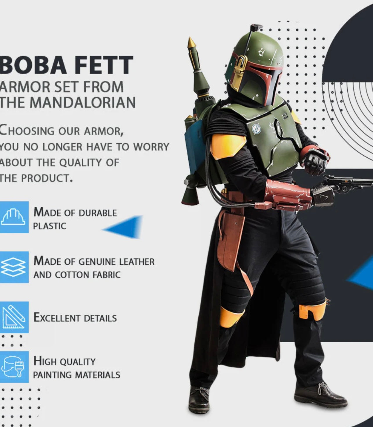 Star Wars Boba Fett Cosplay Full Armor with Jetpack and Helmet
