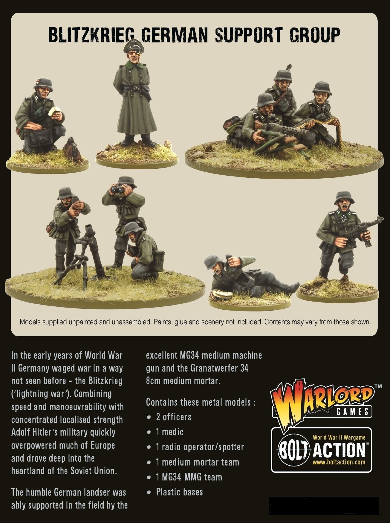 Bolt Action: Blitzkrieg German Support Group (HQ, Mortar & MMG)