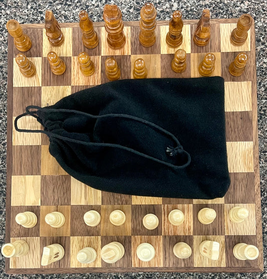 Handcrafted Hickory & Walnut Chessboard