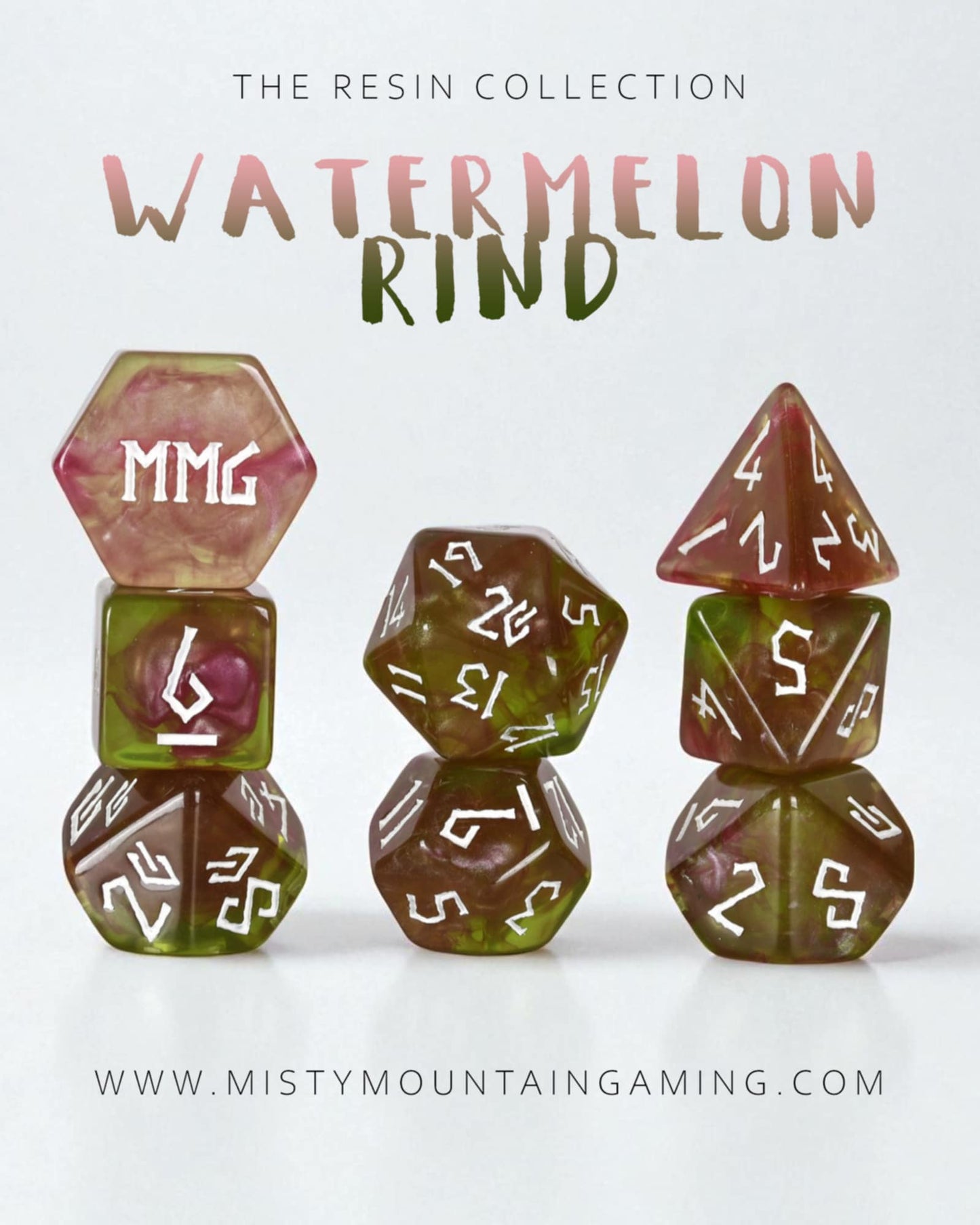 Watermelon Rind Resin Dice Set